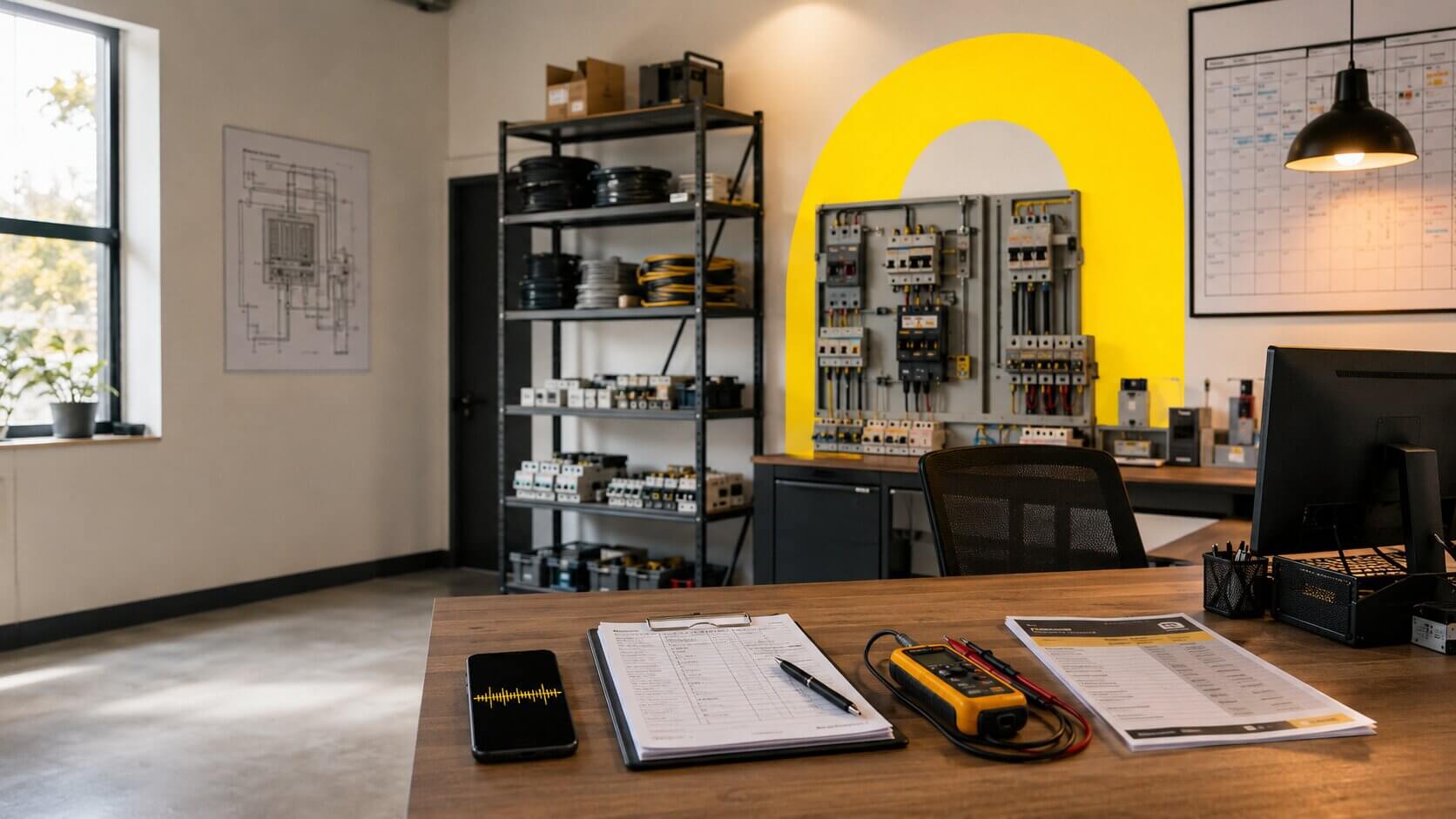DI agentas elektros montavimo įmonės — An empty electrical installation company office wi...